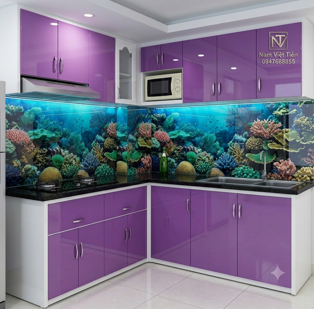 Mẫu tủ bếp nhôm kính đẹp cho căn hộ chung cư