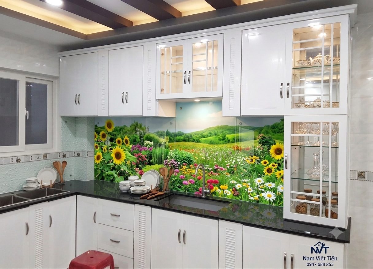 Tủ bếp nhôm kính hiện đại tối ưu không gian bếp