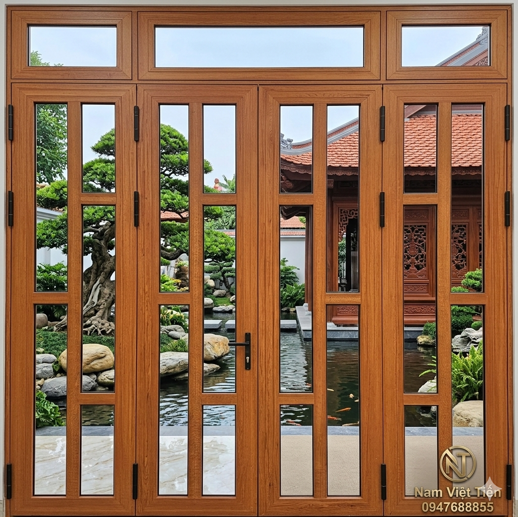 cửa nhôm xingfa giả gỗ cửa nhôm xingfa vân gỗ đẹp