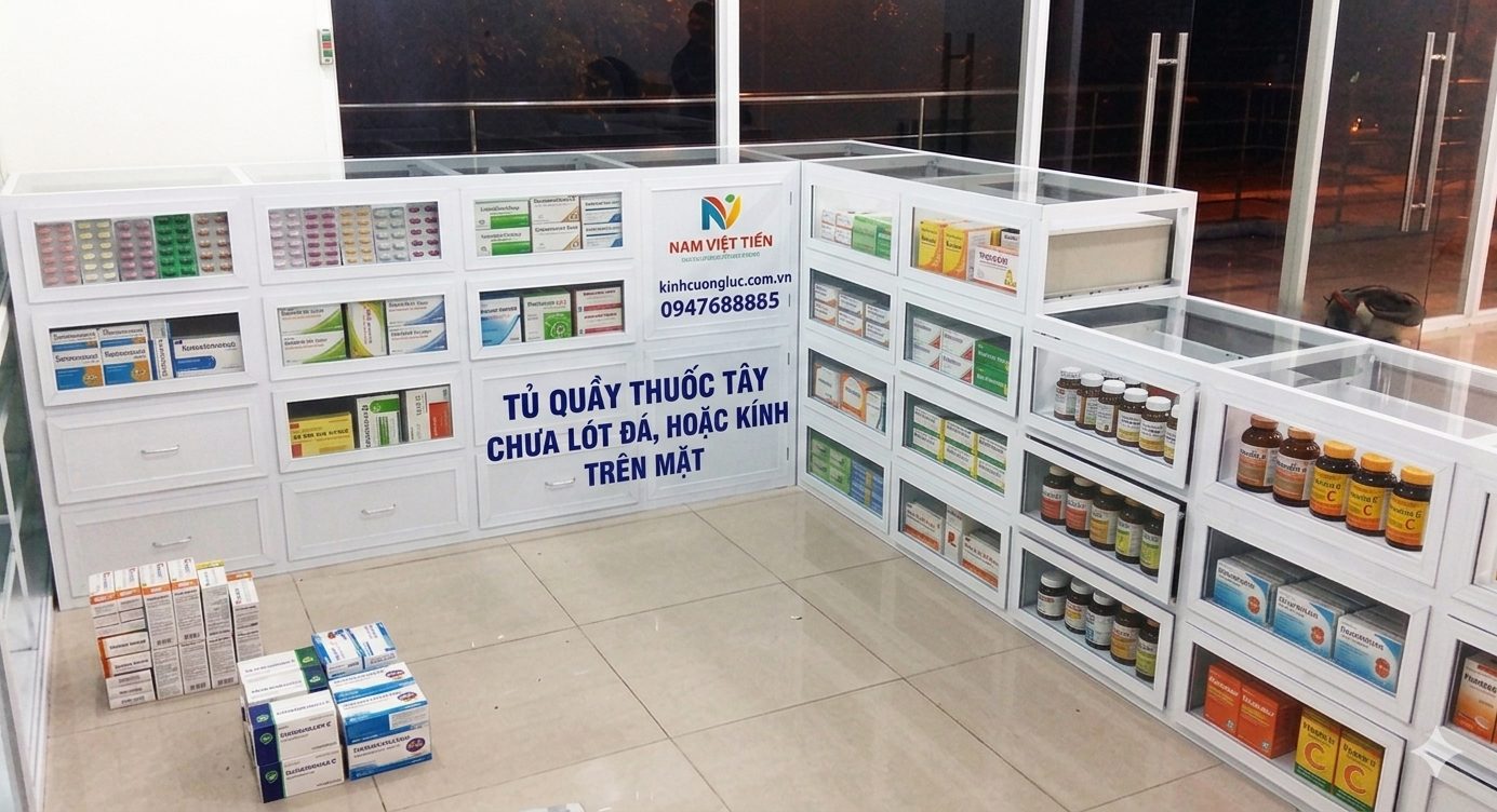 thiết kế tủ quầy thuốc tây nhôm kính