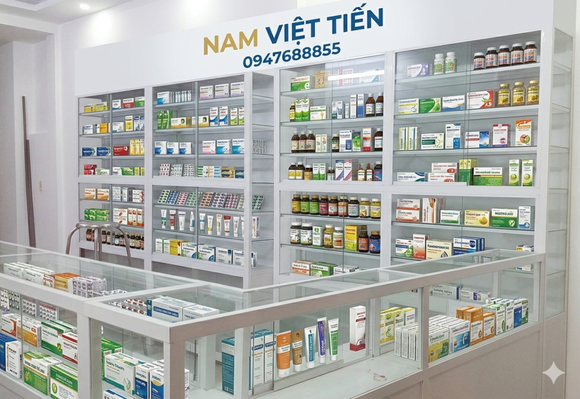 tủ quầy thuốc tây kính cường lực