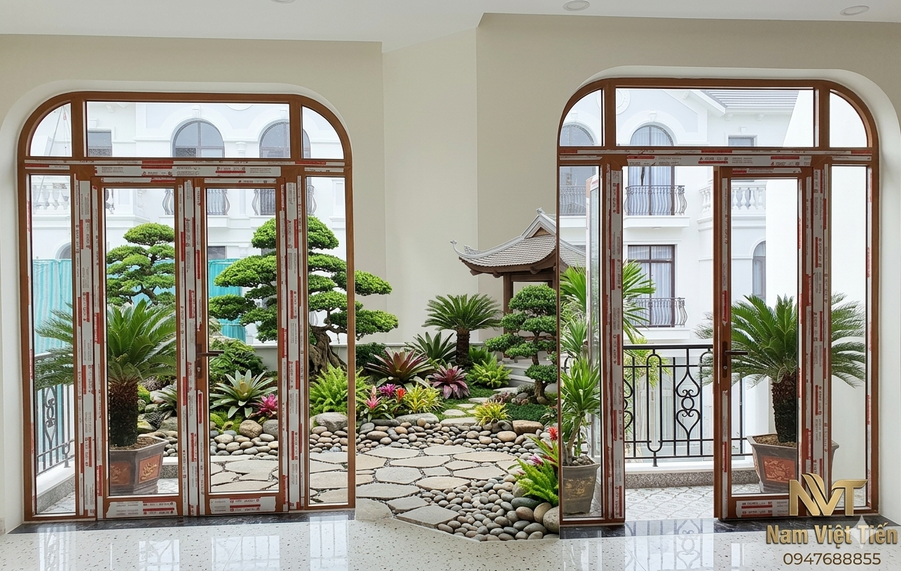 cửa đi nhôm xingfa 4 cánh tphcm Cửa nhôm xingfa uốn cong