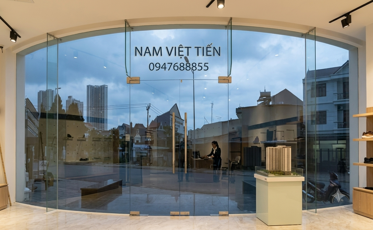 Cửa kính showroom mặt tiền trong suốt