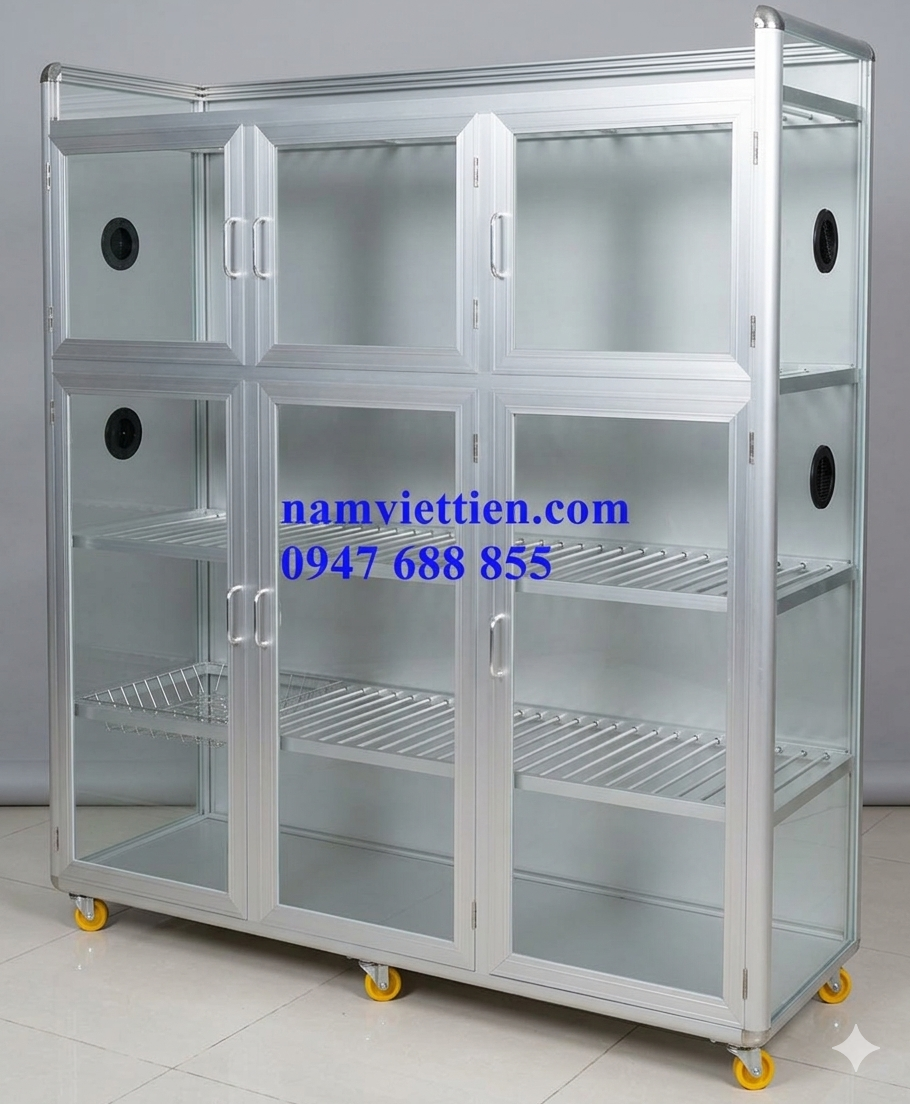 Tủ chén bát nhôm kính