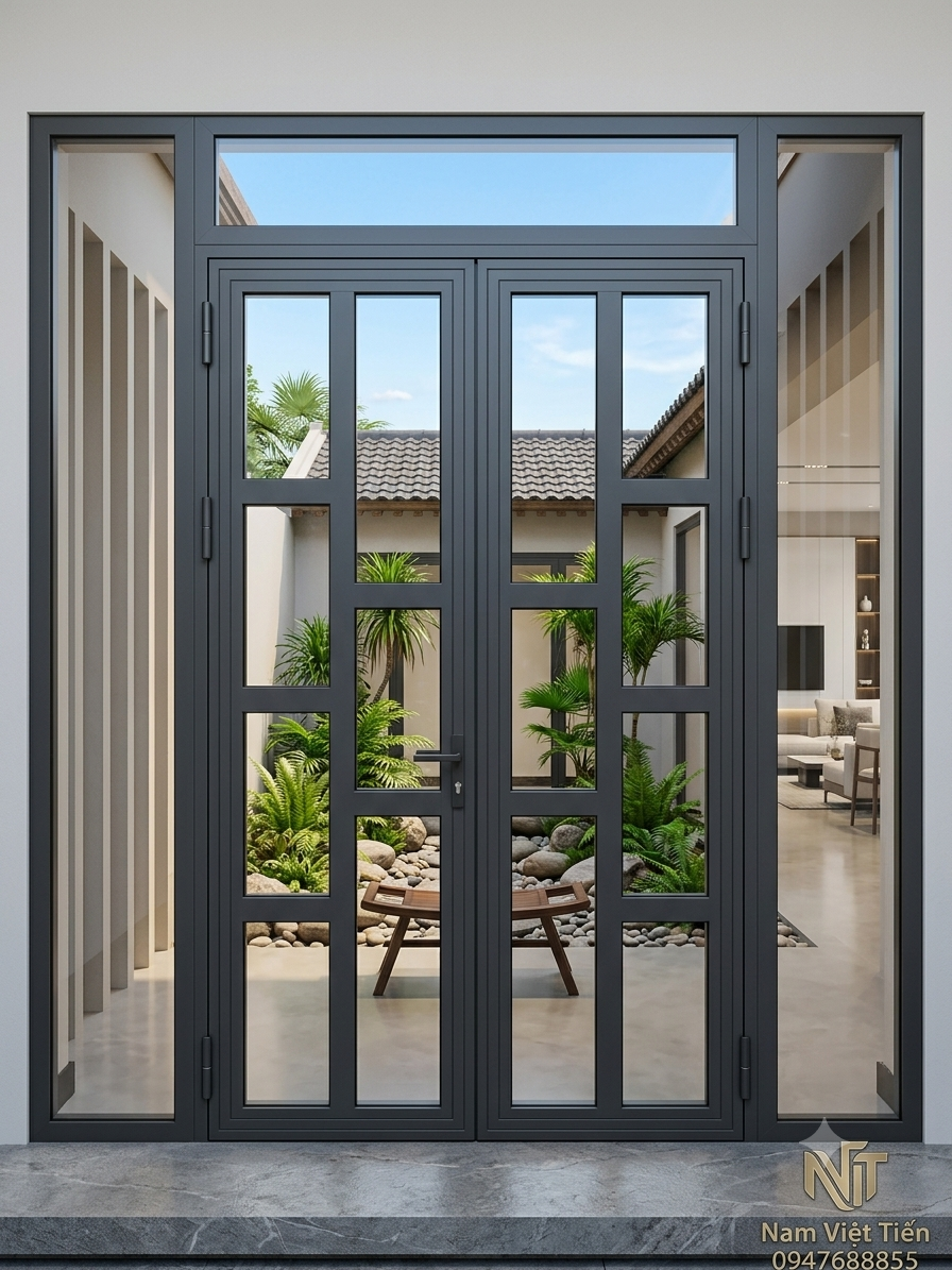 mẫu cửa nhôm xingfa đẹp cho nhà phố cửa nhôm xingfa mở quay 2 cánh cao cấp