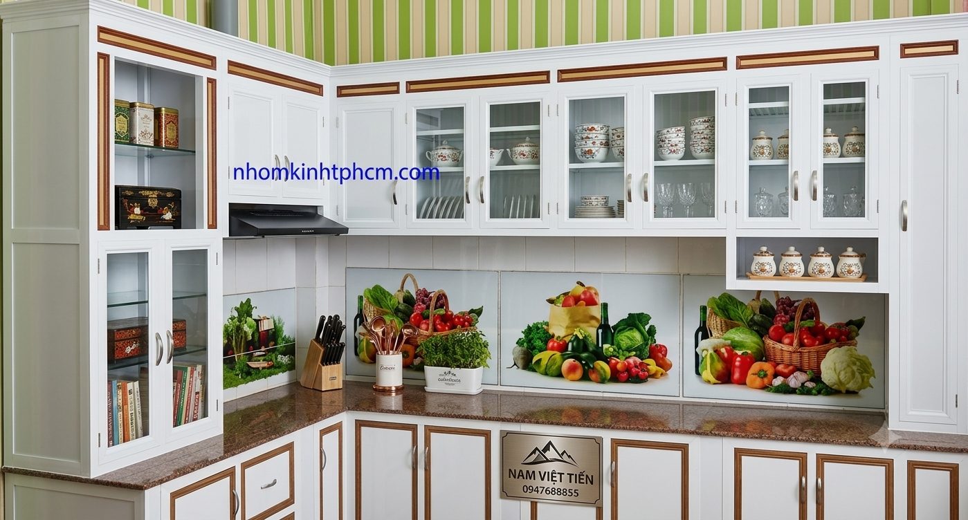 Mẫu tủ bếp nhôm kính đẹp cho nhà ống hiện đại