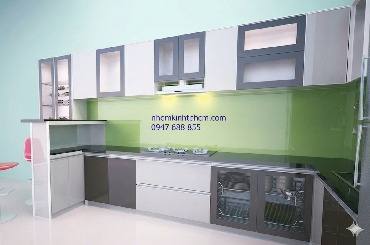 Các mẫu tủ bếp nhôm kính hiện đại phù hợp mọi không gian bếp