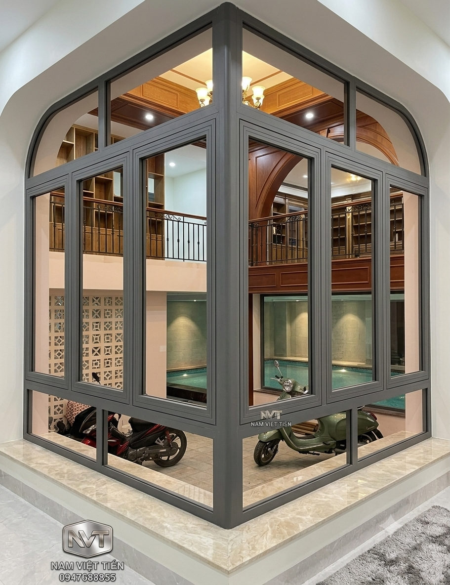 Cửa Nhôm Xingfa 4 Cánh làm Cửa Nhôm Xingfa kính cường lực