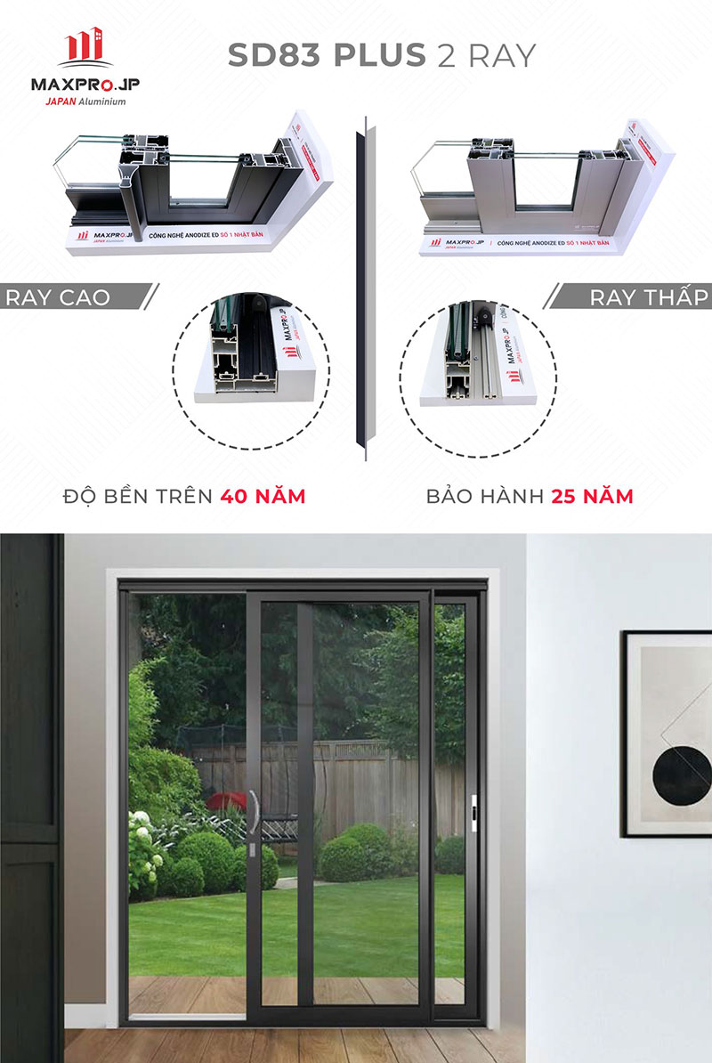 Mẫu cửa nhôm Maxpro phòng khách sang trọng