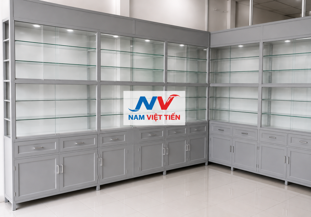 Mẫu tủ mỹ phẩm kính trưng bày thực tế Mẫu tủ mỹ phẩm kính trưng bày thực tế
