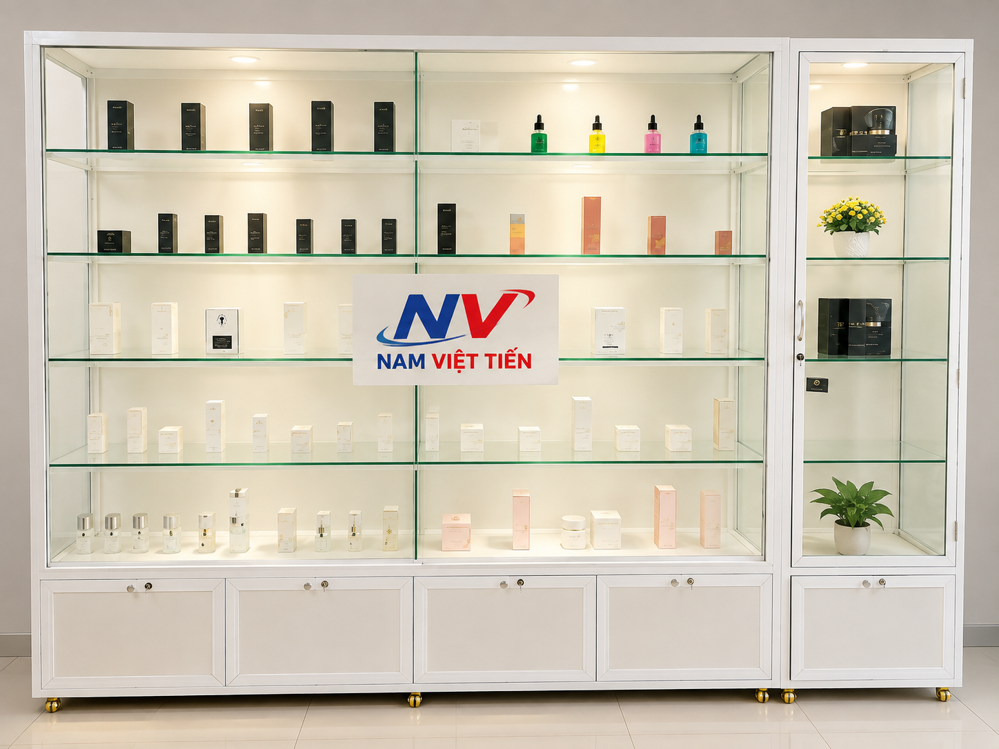 Mẫu tủ trưng bày mỹ phẩm hiện đại