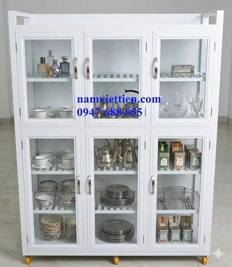Tủ đựng chén nhôm kính cường lực cao cấp