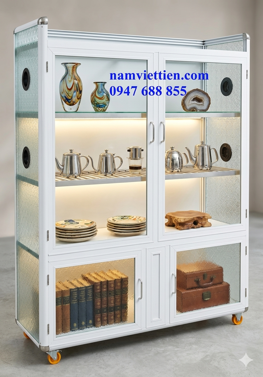 tủ chạn bát nhôm kính