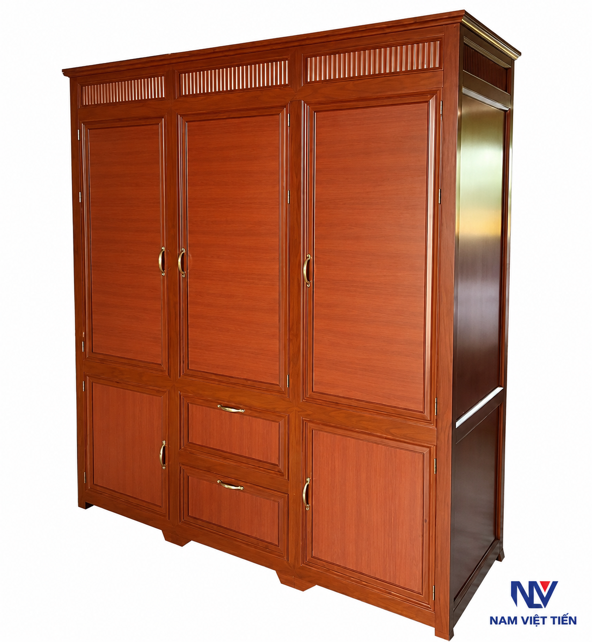 Tủ áo nhôm kính vân gỗ cửa mở ba cánh