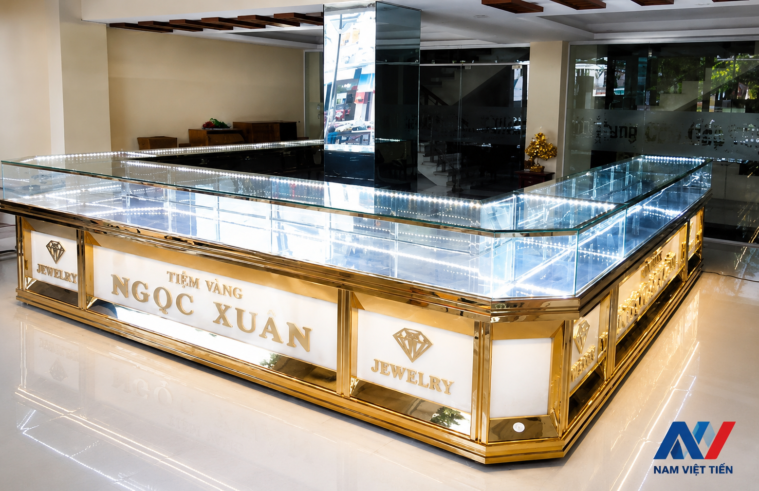 Tủ trưng bày vàng bạc dạng chữ L