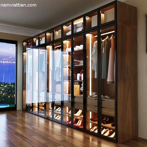 Tủ áo cửa lùa kính khung đen hiện đại