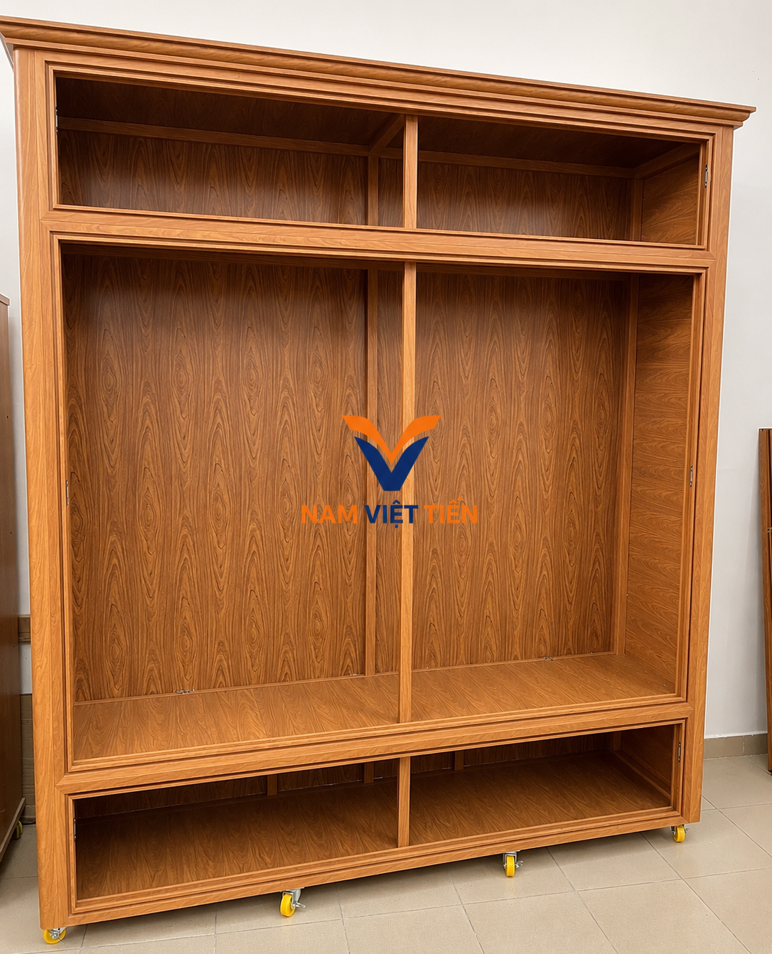 Tủ áo nhôm kính cao cấp vân gỗ cửa lùa