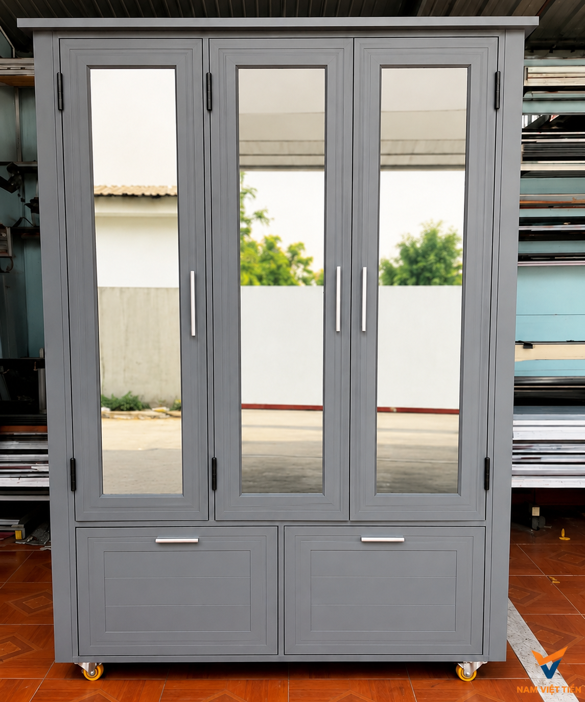 Tủ áo nhôm kính cao cấp cửa gương ba cánh