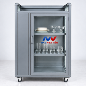 Tủ chén nhôm kính xám đậm cỡ nhỏ một cánh cửa