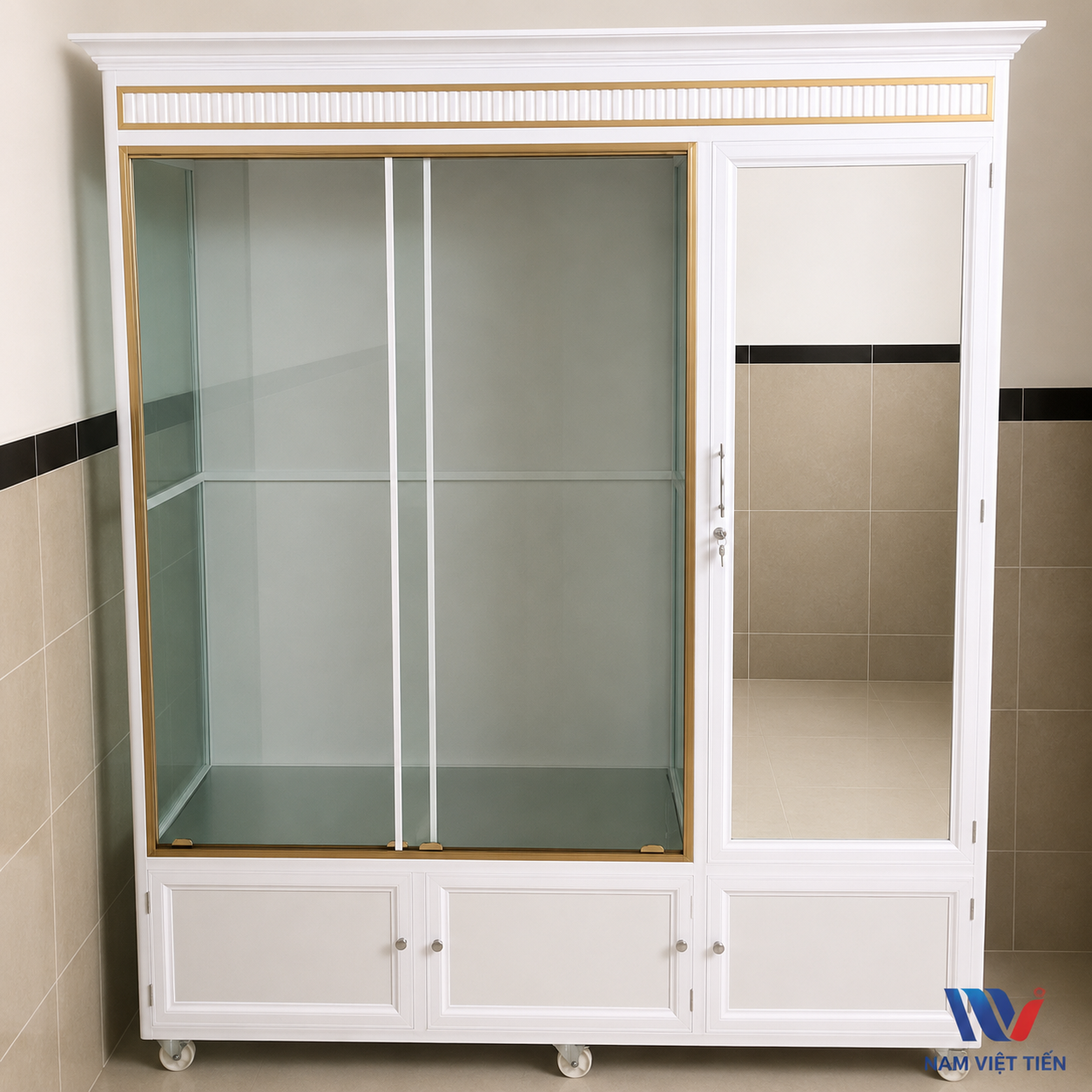 Tủ áo nhôm kính cửa lùa kết hợp cửa gương