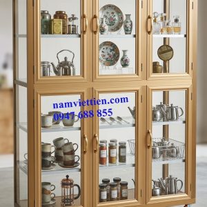 tủ nhôm kính lưu trữ chén bát hiện đại