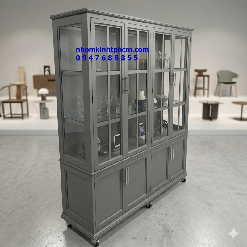 Tủ chén nhôm kính cường lực cao cấp