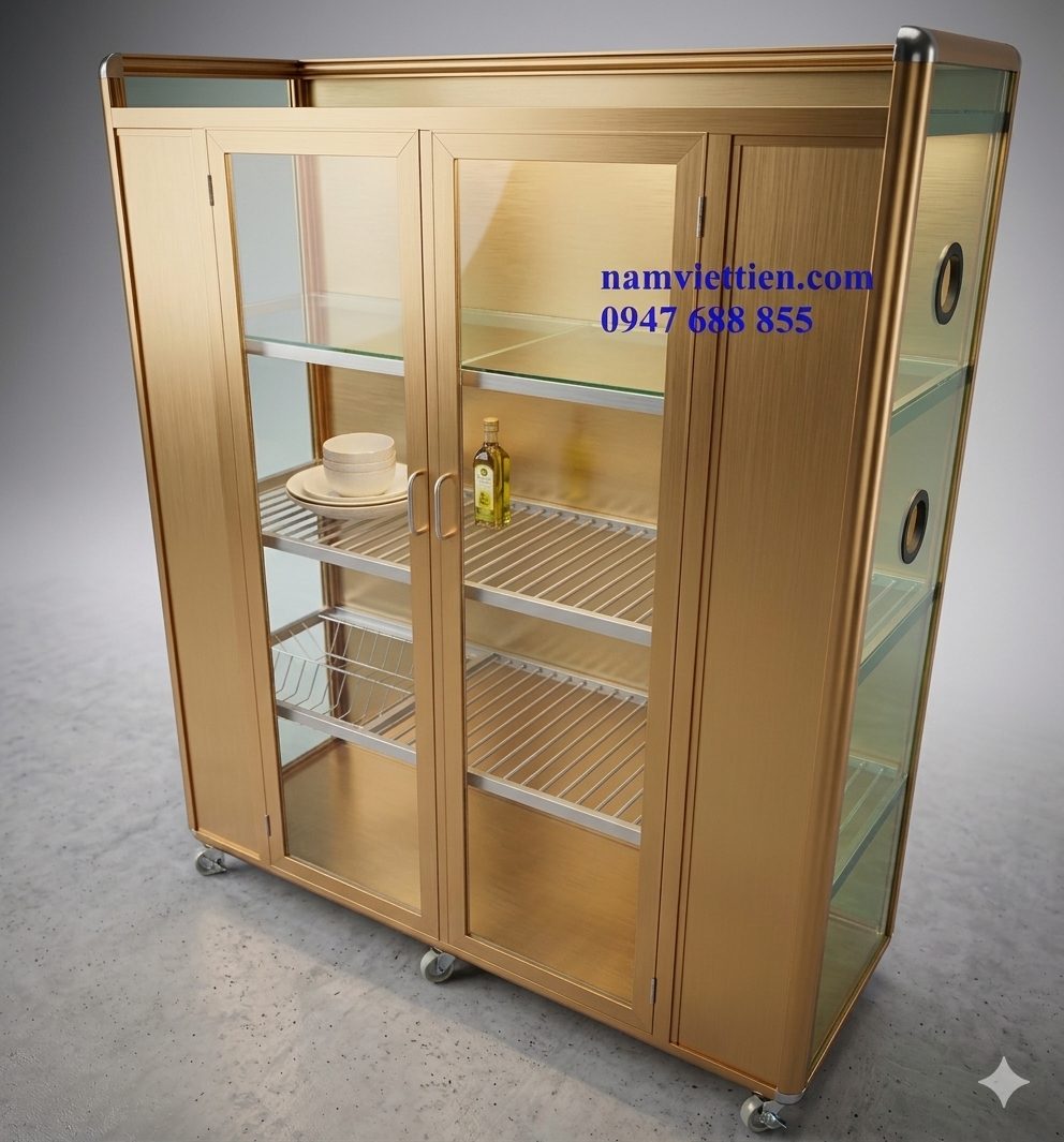 Giá tủ chén nhôm kính Giá tủ chén nhôm kính
