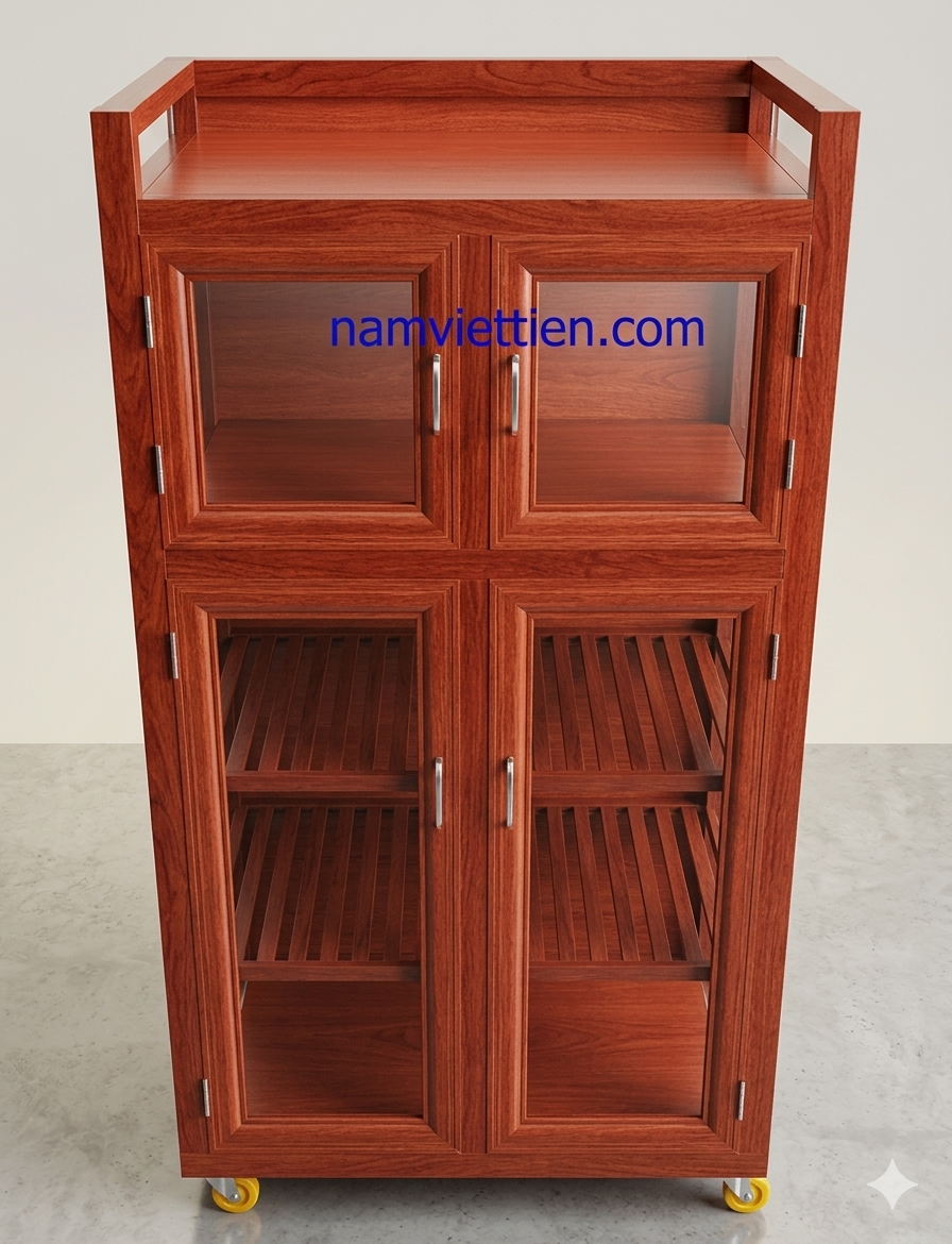 Tủ chén nhôm kính giả gỗ Tủ chén nhôm kính giả gỗ