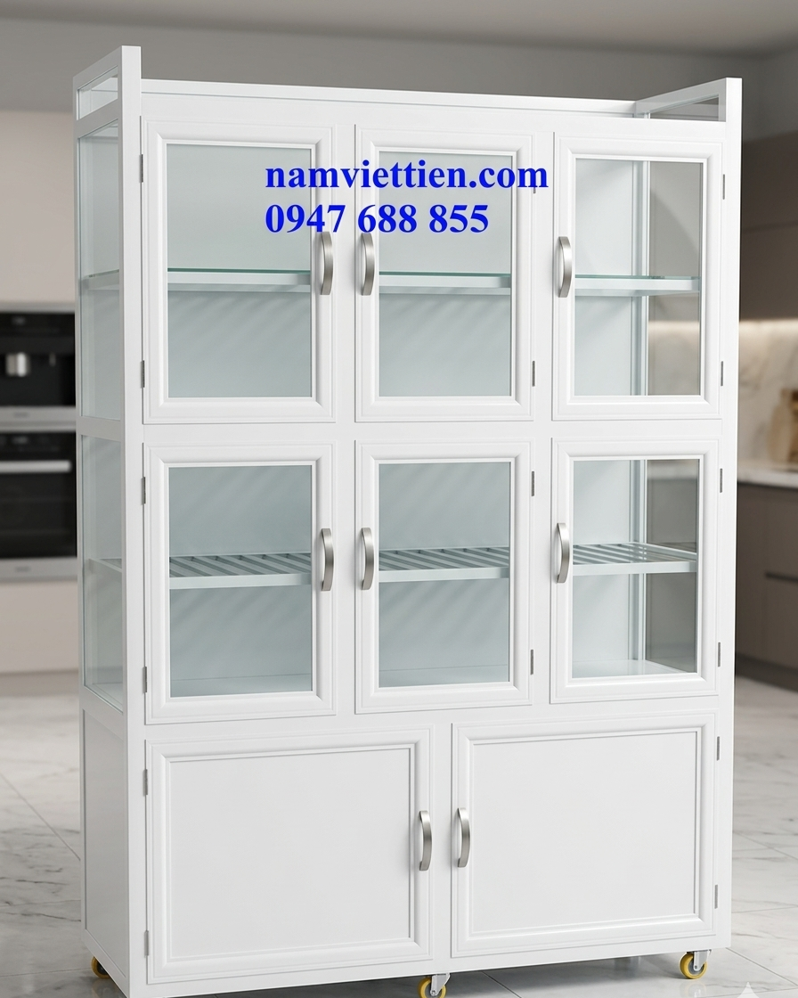 Tủ chén nhôm kính cao cấp đặt trong bếp