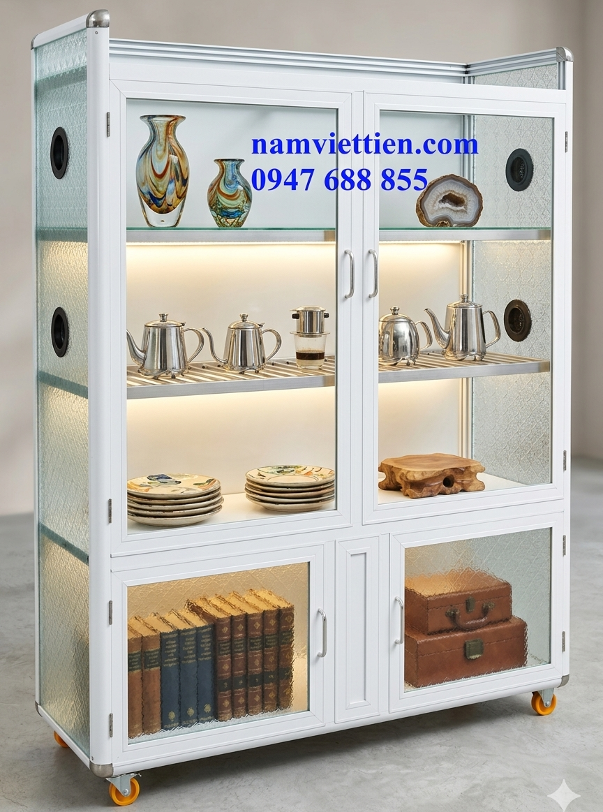 Tủ chén nhôm kính giá rẻ trưng bày đĩa