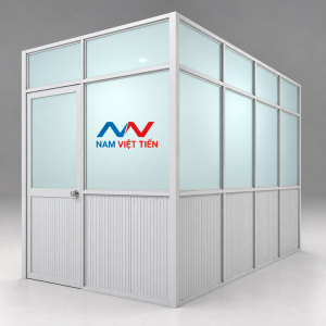 Vách ngăn nhôm kính khung bạc kính mờ