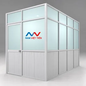 Vách ngăn nhôm kính khung bạc kính mờ