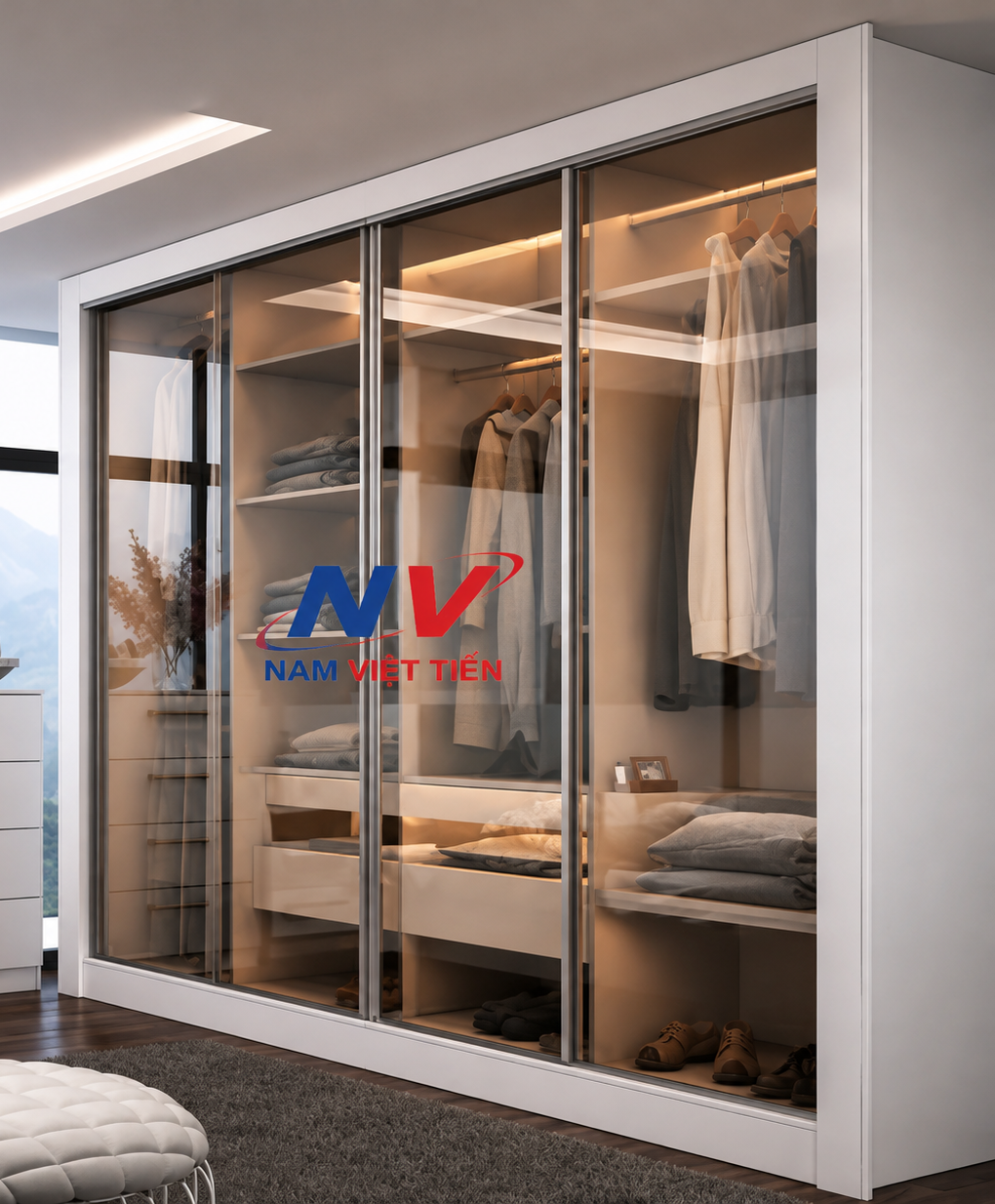 Tủ áo âm tường cửa lùa kịch trần cao cấp