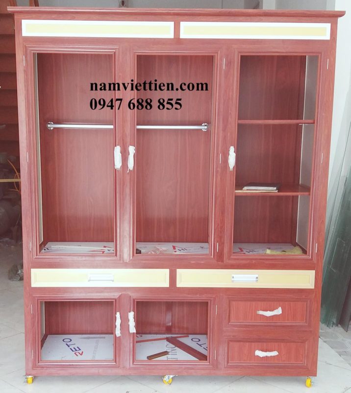 Tủ áo nhôm kính hiện đại giả gỗ