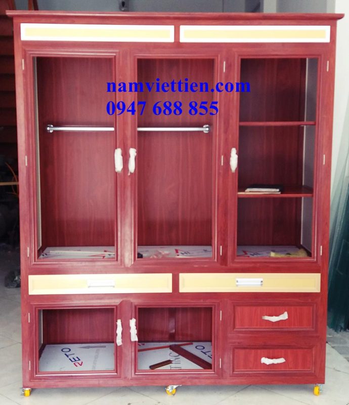 Tủ áo nhôm kính hiện đại giả gỗ
