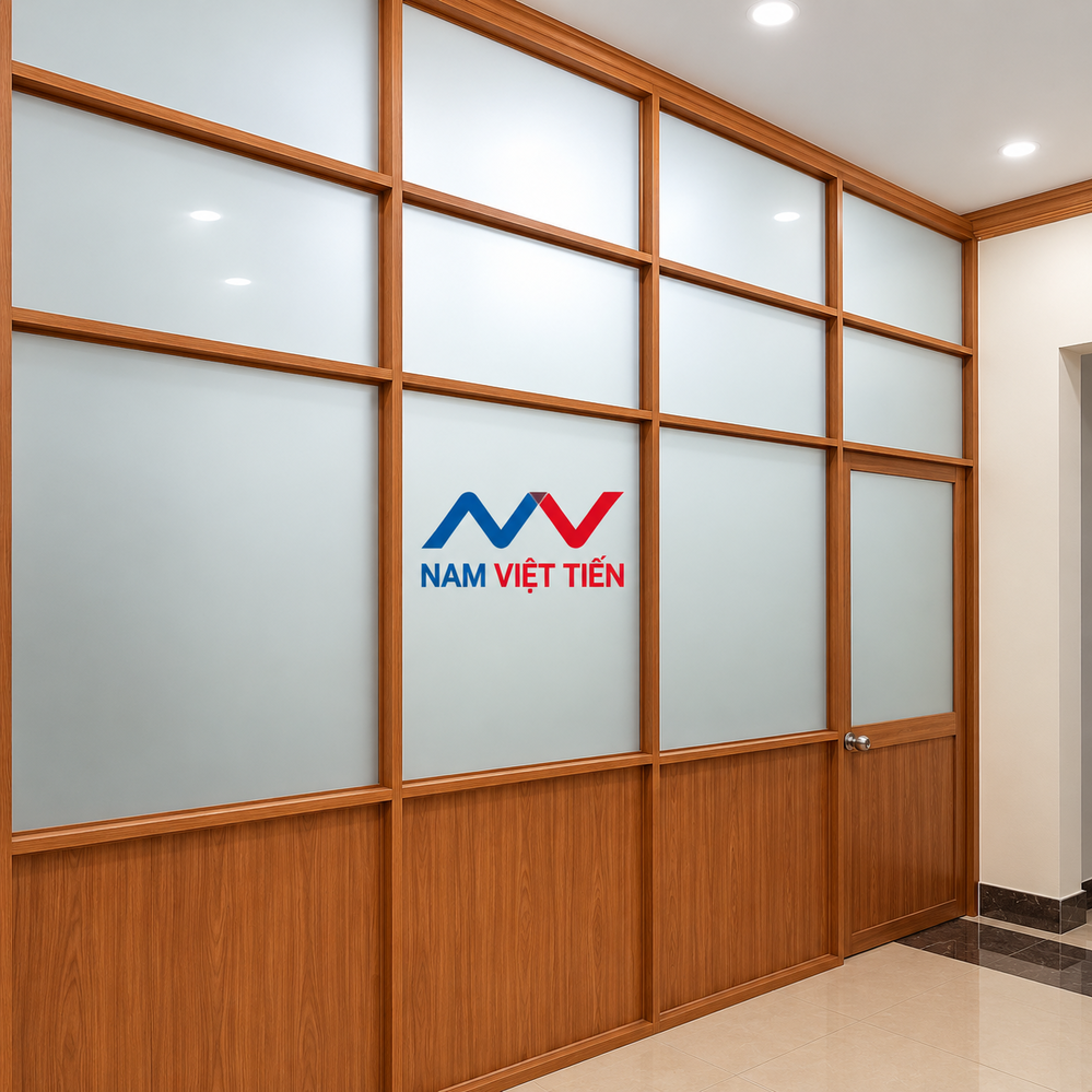 Vách ngăn nhôm vân gỗ kính mờ