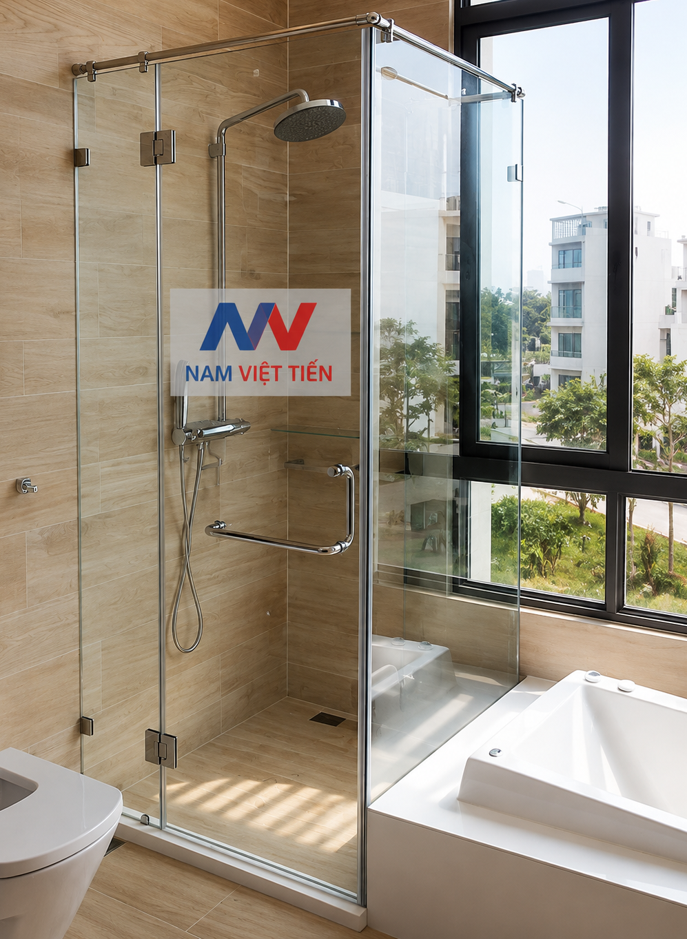 Phòng tắm kính cửa mở quay độc lập