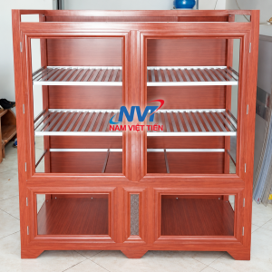 Tủ chén khung nhôm vân gỗ đỏ hai cánh cửa