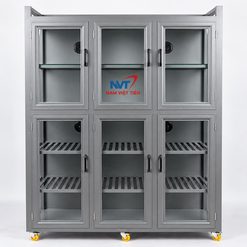 Tủ nhôm kính màu xám ba khoang cửa kính