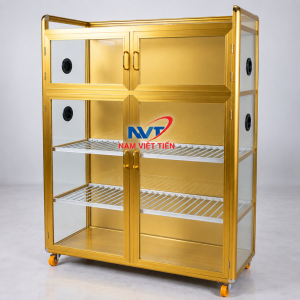 Tủ chén nhôm kính màu vàng hai cánh cửa