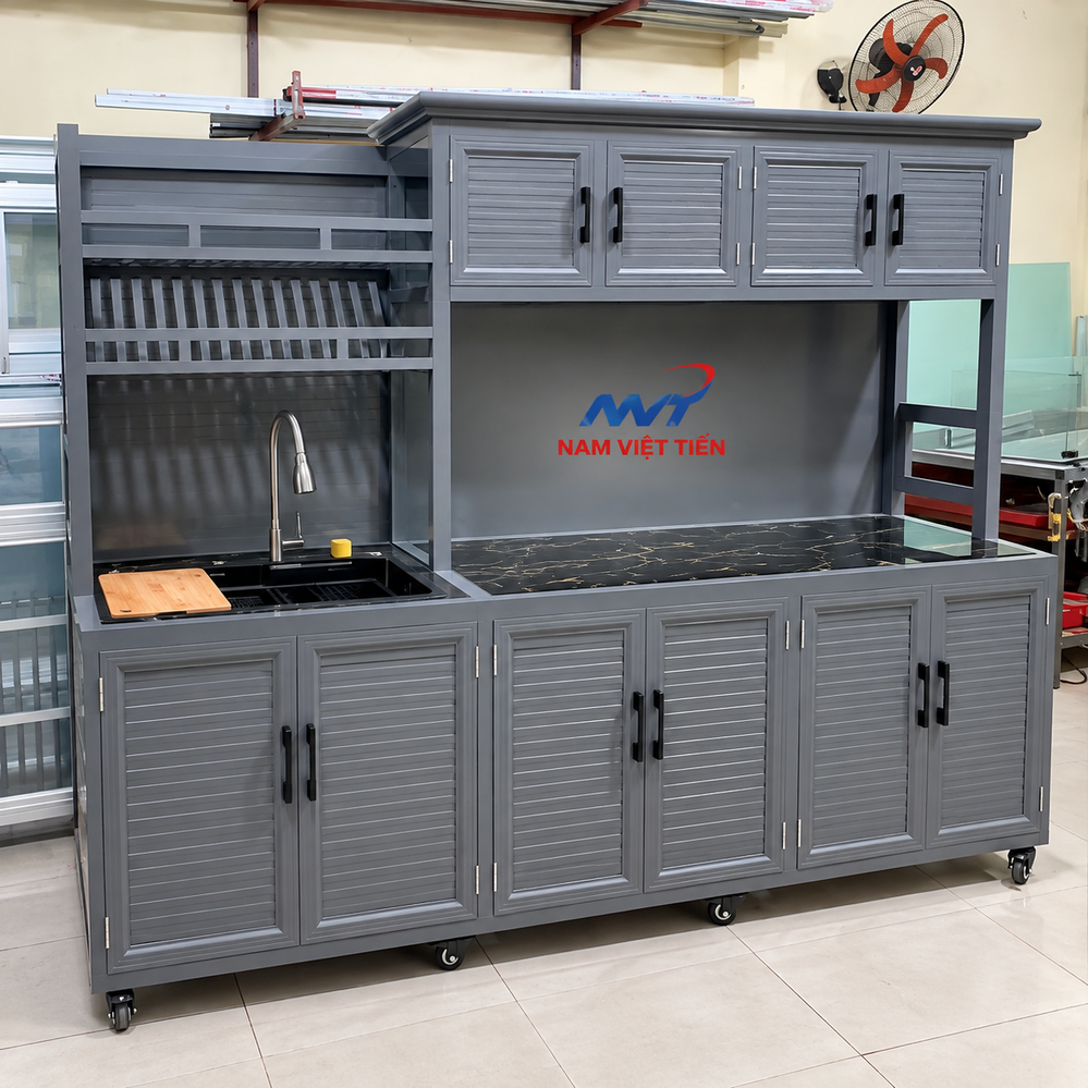 Tủ nhôm kính đa năng 5 trong 1 có bồn rử chén Tủ nhôm kính đa năng 5 trong 1 có bồn rử chén