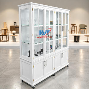 Tủ nhôm kính màu trắng kiểu dáng cổ điển