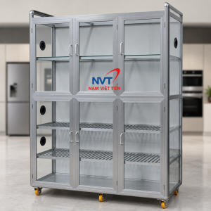 Tủ nhôm kính màu bạc thiết kế nhiều ngăn