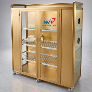 Tủ nhôm kính màu vàng đồng hai cánh cửa