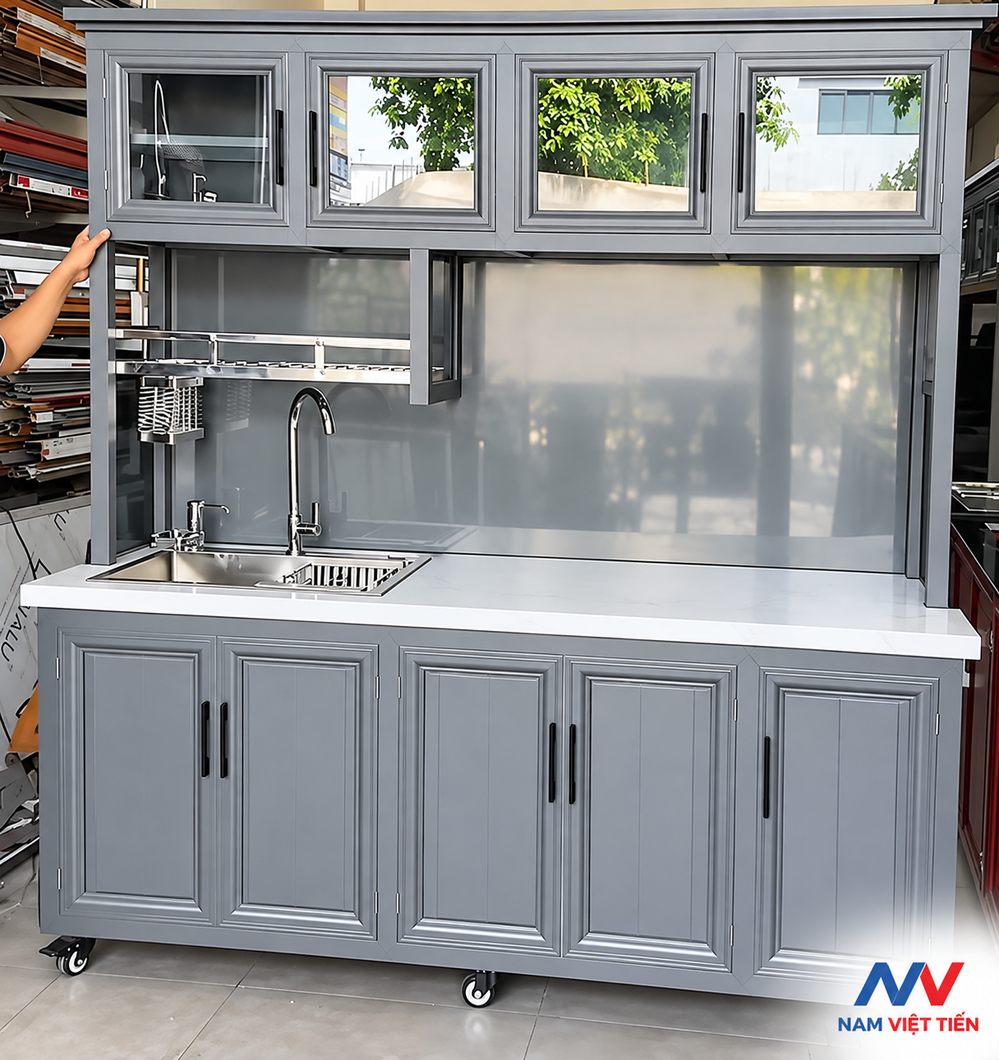 Tủ bếp mẫu trưng bày xưởng, giá mẫu nhôm