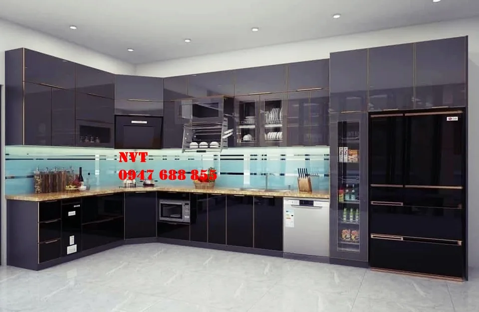 Mẫu Tủ Bếp Nhôm Kính Đẹp Hiện Đại