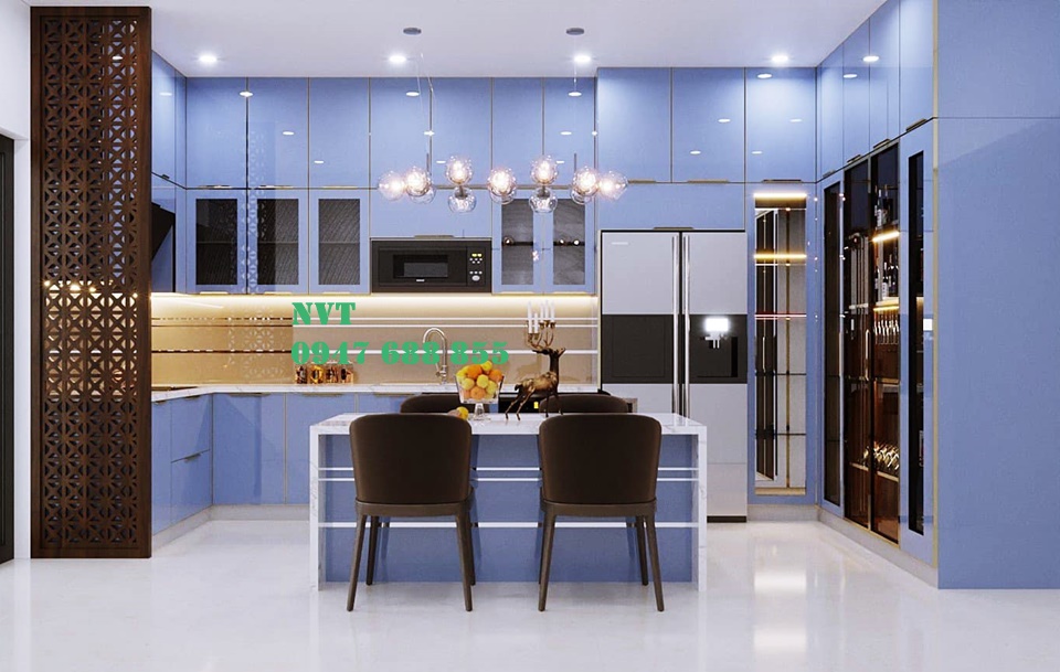 Mẫu tủ bếp nhôm kính đẹp Mẫu tủ bếp nhôm kính