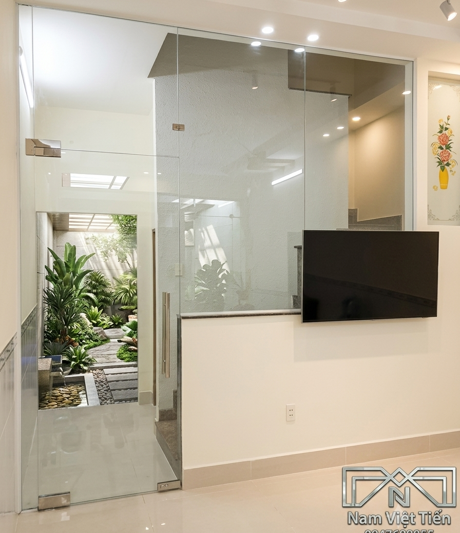 Mẫu cửa kính thủy lực 1 cánh đẹp và chắc chắn
