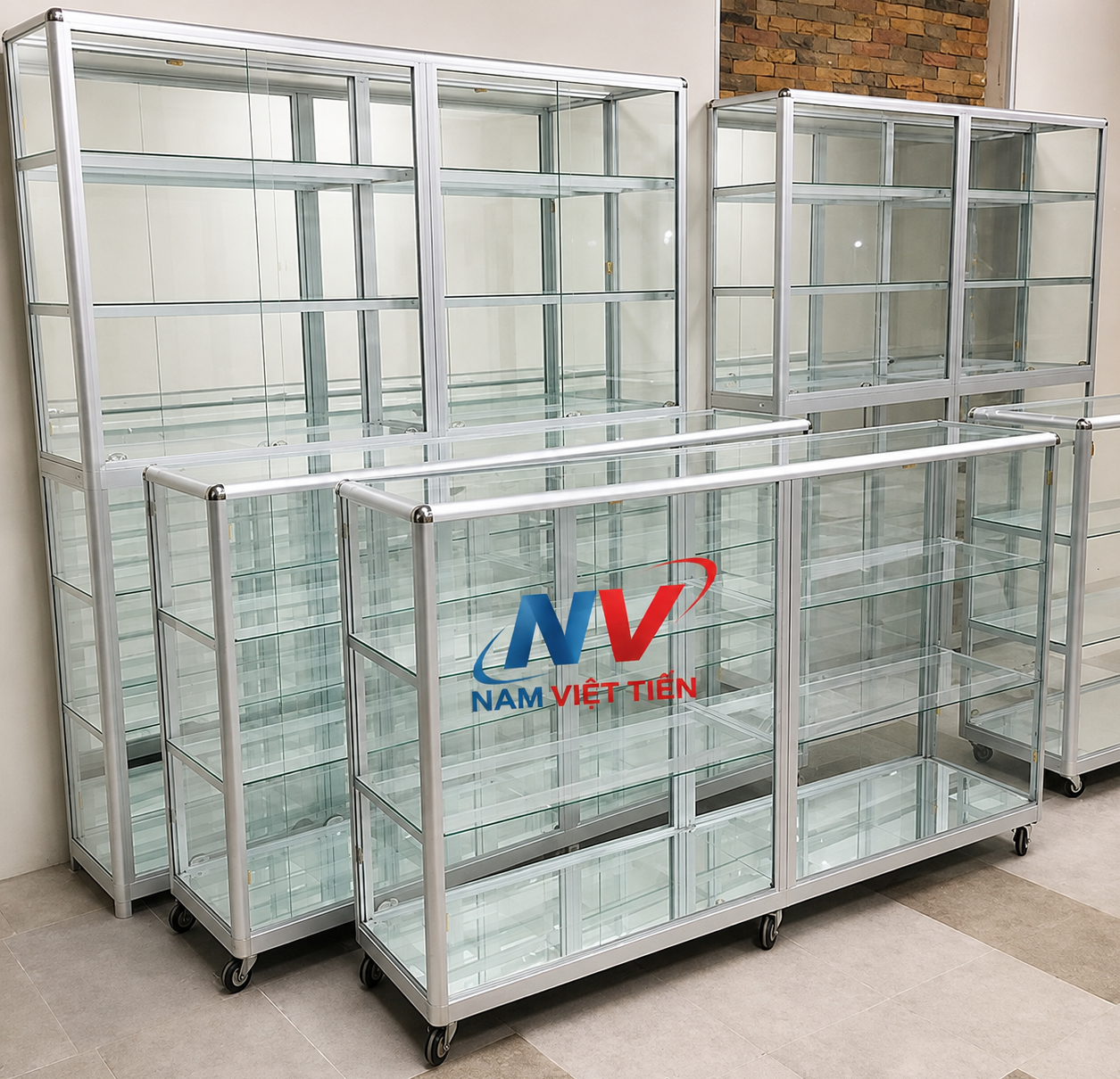 Mẫu tủ chén nhôm kính cửa lùa