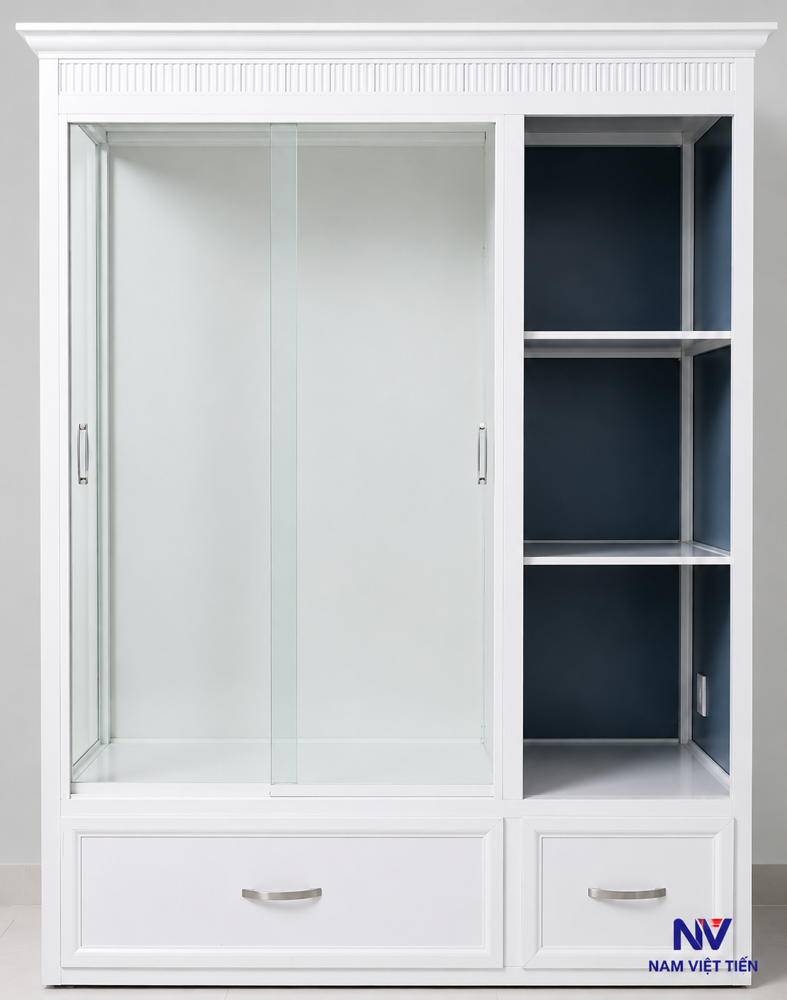 Tủ áo nhôm kính cửa lùa kính mờ hai cánh